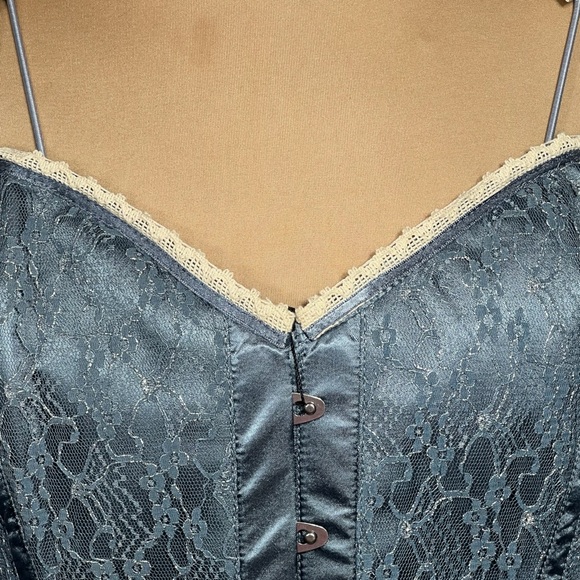 CORSET STORY ANTIQUE DUSKY BLUE SATIN OVERBUST CORSET US SIZE 20 2X - Picture 6 of 16